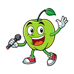 jumping  green apple singing song with microphone