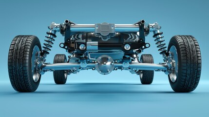Detailed Cross-Section of Car's Front and Rear Suspension Systems Highlighting Engineering Differences