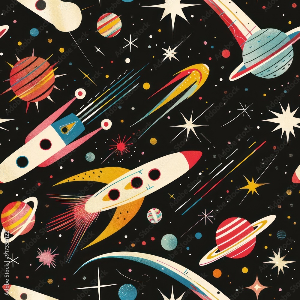 Wall mural retro space pattern.