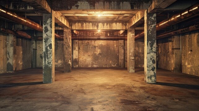 Aged, vacant basement space with room for text