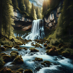 Clear Water of Gollinger Wasserfall, Stunning view of Stream in Green Forest