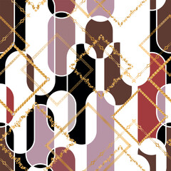 Seamless pattern decorated with precious stones, gold chains and pearls.	