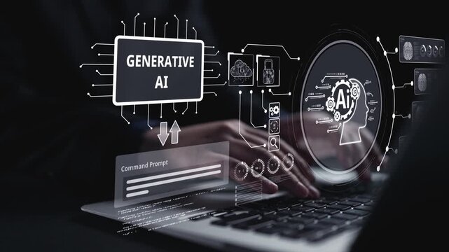Human interact with AI artificial intelligence brain processor in concept of AI artificial intelligence engineering, big data and AI machine learning to use generative AI for business support. UUID