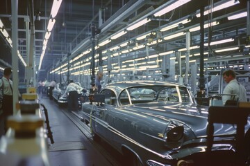 Engineers Testing Vehicle Durability in a Busy Automobile Factory Assembly Line