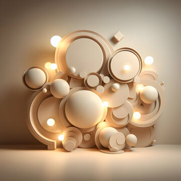 Textured 3D Beige Wall Background with Lights gor Presentation