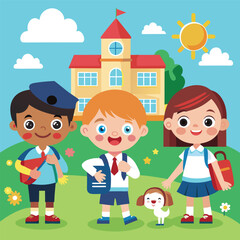 Back to school kids cartoon