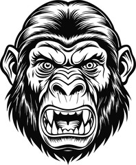A gorilla head in monochrome style vector illustration silhouette monochrome style