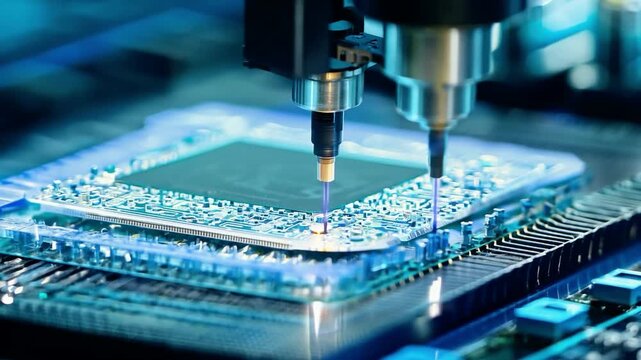 Advanced semiconductor manufacturing process taking place in a high-tech facility during the afternoon
