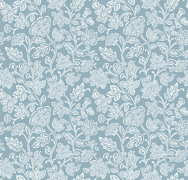 Jacobean pattern Jacobean flower pattern repeat vector file block print boho floral