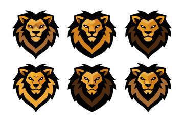 Set of icons related to mascot lion head vector design