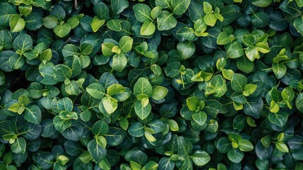 Close-up of hedge wall with small green leaves. Garden evergreen hedge texture. Natural background. Nature's beauty. Green foliage pattern.