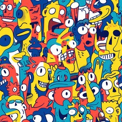 Colorful cartoon faces seamless pattern.