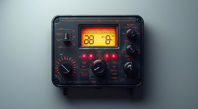 A digital clock featuring bright red and green lights. - Powered by Adobe