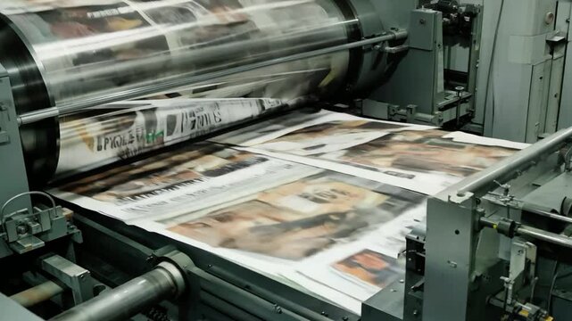 Printing process of daily newspapers at a large printing facility in early morning hours