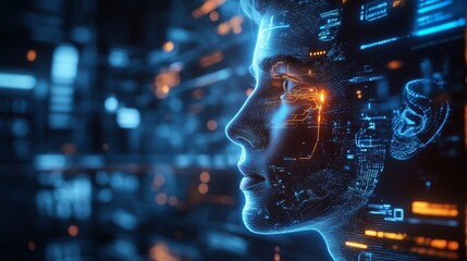 imagine prompt Futuristic AI technology, digital interface, glowing holograms, sleek design, cuttingedge innovations