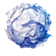 A creatively designed crumpled paper sphere with a translucent blue tint, perfect for artistic and creative projects. transparent background