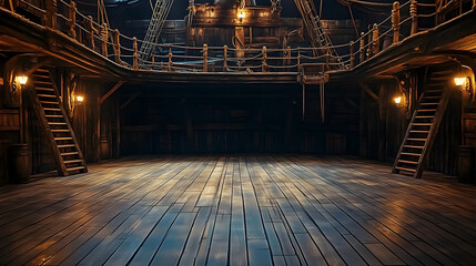 Fototapeta premium empty pirate ship deck background for theater stage scene