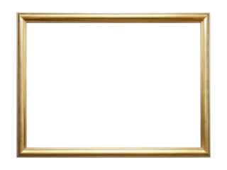 Rectangular gold frame with a classic design, perfect for traditional decor and displaying artwork or photos. Isolated on transparent background, png.