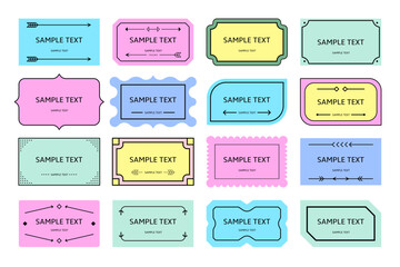 Simple and flat frame set with a variety of text boxes in different shapes and colors. 