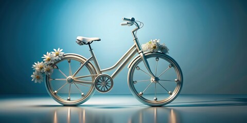 Fototapeta premium Futuristic bicycle with flower-shaped wheels on solid background, futuristic, bicycle, flower, wheels