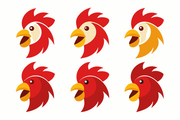 Set of icons related to mascot rooster head vector design