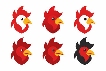 Set of icons related to mascot rooster head vector design