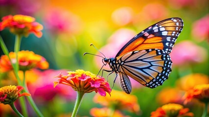 Obraz premium Butterfly perched delicately on a vibrant flower, butterfly, flower, nature, insect, wings, pollination, colorful, garden