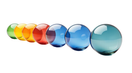 Colorful glass spheres arranged in a rainbow pattern