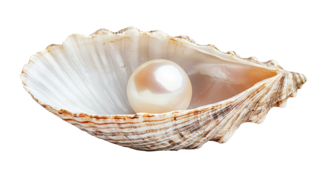 Shell with pearl on white background