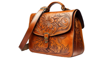 Vintage leather bag with intricate floral engraving