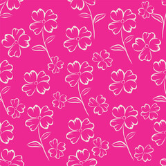 Elegance pink floral stems seamless pattern on a grey background. Vector hand drawn. Artistic, abstract flowers and tiny leaves, buds bells printing. Template for designs, fabric, fashion, textile
