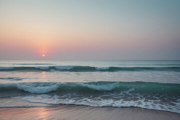 Obraz premium The sea surf at sunset enchants with its beauty.