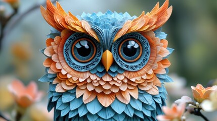 Colorful Paper Art Owl Close-Up