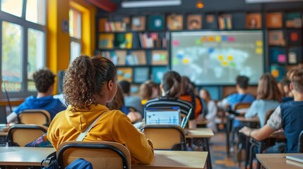 Education and Learning Design an image of students engaged in an interactive classroom environment or an online learning session with educational tools stylize 250 ar 169 v 6