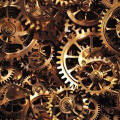 Closeup of Interlocking Metal Gears.
