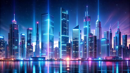 Obraz premium A Futuristic Urban Landscape Bathed in the Vibrant Hues of Neon Lights AI Generated