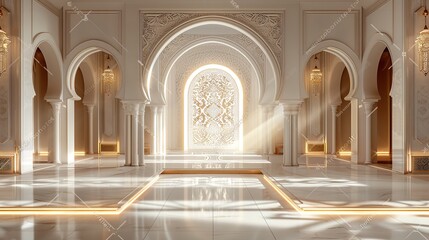 Fototapeta premium Modern architecture mosque and white luxury golden interior design background