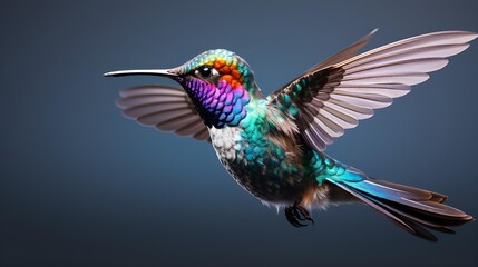 Obraz premium A strikingly colorful hummingbird soaring gracefully through the air.