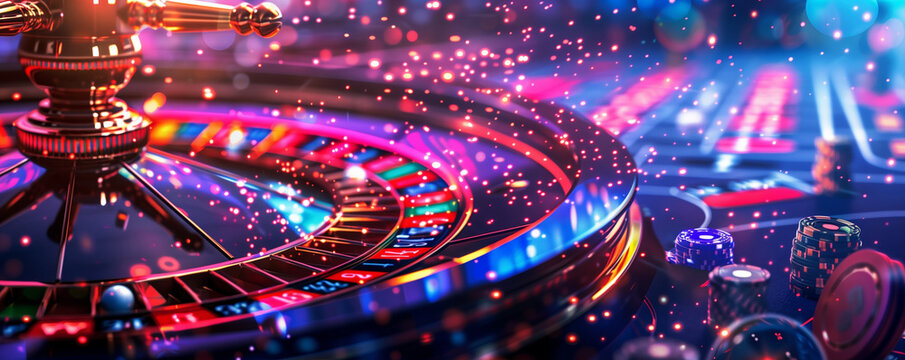 casino roulette wheel with lights and bokeh