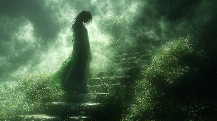 Obraz premium Ethereal figures traveling through a mystical landscape