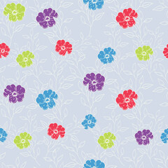 Hand drawing floral seamless pattern with cotton twigs and berries bouquets on a beige background. Winter Christmas themed background. Botanical illustration