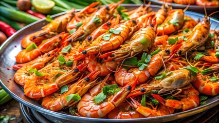 A Symphony of Spice: Goong Sarong Shrimp in a Vibrant Thai Market  generative AI