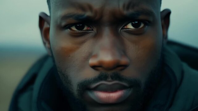 A closeup of a survivors face reveals a sense of determination and grit that could only be forged in the fire of an apocalyptic event.
