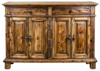 Rustic Wooden Cabinet on a transparent background.