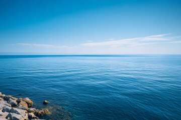 Scenic view of sea against blue sky during summer