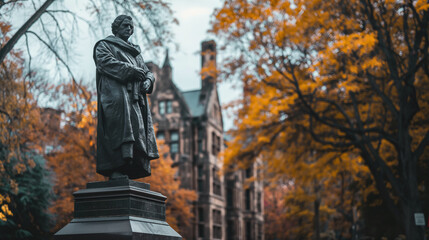 Fototapeta premium Iconic landmarks or statues on campus with space for descriptions or historical information, university, with copy space