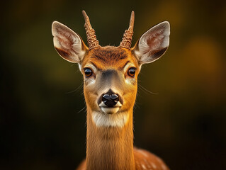 Close-Up Portrait of a Deer with Antlers in Nature