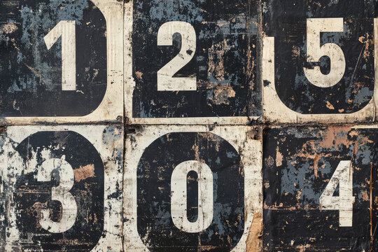 Aged hexagonal grid with bold white numerals 1 to 5 on a distressed and textured black background, evoking a retro industrial ambiance.