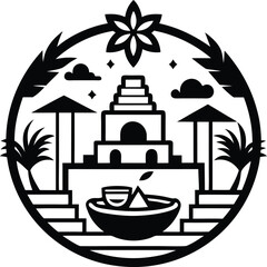 Obraz premium Simple relaxing zone, festival, Maya style black and white icon on white background