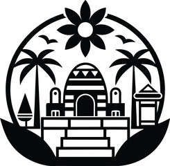 Obraz premium Simple relaxing zone, festival, Maya style black and white icon on white background